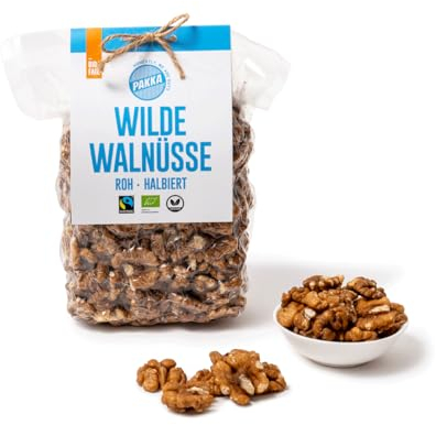 PAKKA Bio Fairtrade Walnusshälften, rohe wildgesammelte Bergwalnüsse 600g, Walnusskerne helle Hälften, halbe Walnüsse direkt von Kleinbauern aus Samarkand Usbekistan, Öko, vegan, 600g