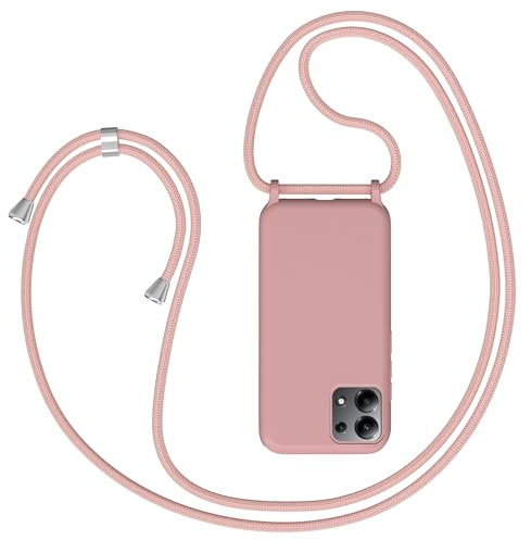 Coqinen Custodia con Collana per Xiaomi Redmi Note 13 4G, Cover Morbido TPU Silicone con Cordino, Antiurto AntiGraffio Tinta Unita Stylish Case Bumper con Laccio Tracolla, Rosa