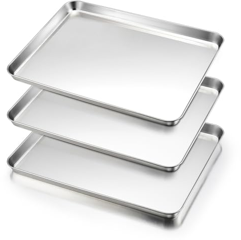 HaWare Baking Tray, Large Stainless Steel Oven Tray Set of 3-40 X 30 X 2.5 cm, Cookie Sheet Pan for Baking/Cooking/Serving, Healthy & Non Toxic, Mirror Finish & Dishwasher Safe
