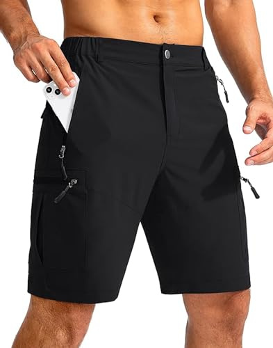 Tansozer Kurze Hosen Herren Wandern Mit Reißverschlusstasche, Ultraleichte, Atmungsaktive, Schnelltrocknende, Wasserdichte Outdoor Sommer Cargo Shorts Schwarz L