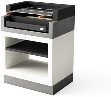 TUOZI - Barbacoa de Obra para Leña y Carbón Modelo KITAWAY Grill (Gris/Blanco - 84 x 63 x 115 cm) Ref: T00161 - Uso en Exteriores