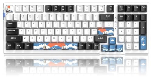 MageGee SKY98 Wireless Gasket Mechanical Gaming Keyboard, 96% Hot Swappable RGB Custom Creamy Keyboard with 5-Layer Sound Padding, BT/2.4G/USB-C, NKRO for Win/Mac (Waves, Blue Whale Switch)