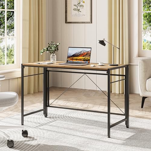 Dripex Folding Desk 110 x 50cm Writing Computer Desk Foldable Table Space Saving Home Office Desk Easy Assembly, Beech