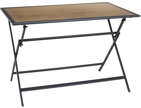 HOME DECO FACTORY, HDO0420, Tisch in Holzoptik aus schwarzem Metall, 110 x 70 cm – Elegantes und praktisches Design für drinnen und draußen, pflegeleicht, ideal für Familienessen – Grau