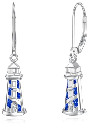 YueYuan Leuchtturm Ohrringe 925 Sterling Silber Meer Leuchtturm Schmuck Ohrringe für Damen Farbe: Blau