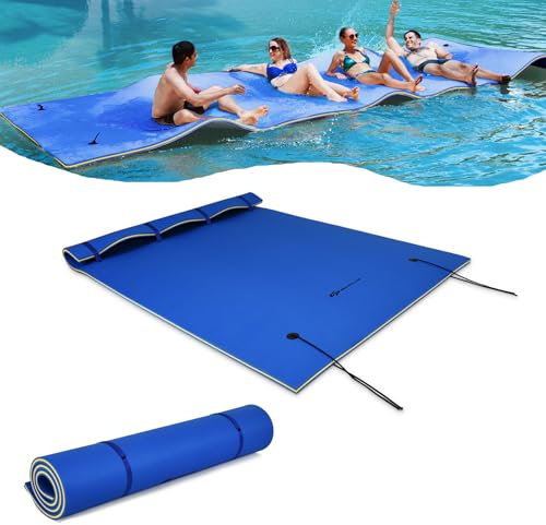 GOPLUS Tapis Flottant de Piscine en Mousse XPE Résistant, Bouée Flottant pour 3-5 Personnes et 3 Couches, Charge Max 300KG,Convient pour Piscine, Plage, 270X180CM