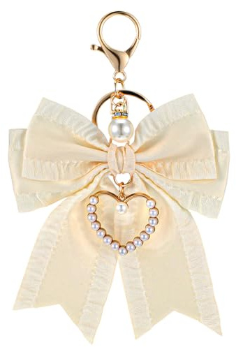 TIESOME Bow Purse Keychain Charm, Bow Keychain Bag Charms for Women Pearl Wristlet Durable Bag Accessory for Purses Chains Handbag Backpack Car Keys