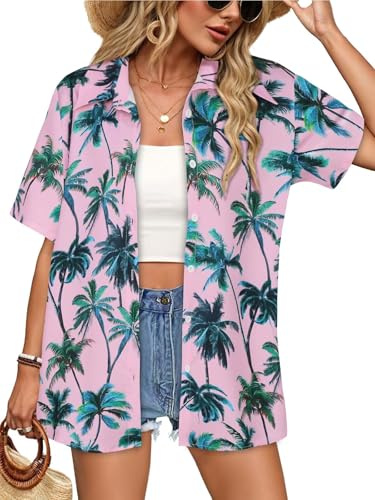 Gosunny Chemise hawaïenne d'été à manches courtes pour femme | Tissu léger et respirant, t-shirt de plage ample avec poches, chemisier décontracté pour des tenues décontractées