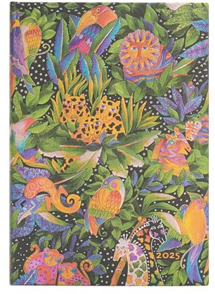 Paperblanks 12-Monatskalender 2025, Jungle Song, Midi, Vertikal, Elastikband-Verschluss