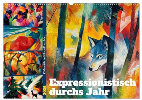 Expressionistisch durchs Jahr (Wandkalender 2026 DIN A2 quer), CALVENDO Monatskalender: KI-Gemälde im Stil von Franz Marc (CALVENDO Kunst)