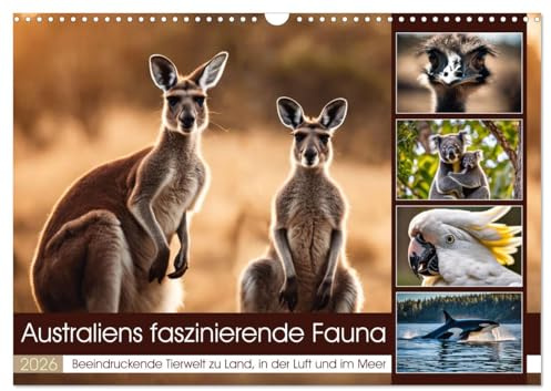 Australiens faszinierende Fauna (Wandkalender 2026 DIN A3 quer), CALVENDO Monatskalender: Beeindruckende Tierwelt zu Land, in der Luft und im Meer (CALVENDO Tiere)