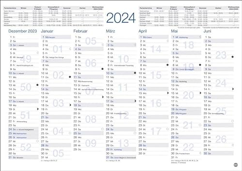 Tafelkalender A4 2024. Praktischer Jahresplaner für den Schreibtisch oder an der Wand. Terminkalender mit Vorder- und Rückseite. Jahreskalender zum Eintragen.