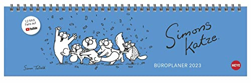 Simons Katze Büroplaner 2023. Kultiger Tischkalender für den Arbeitsplatz. Lustiger Spiral-Kalender für Simons Cat Fans. Wochenplaner 2023 quer.