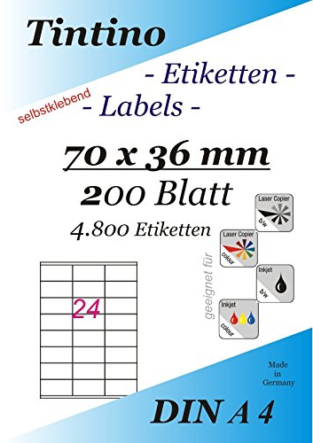 Etiketten 70 x 36-24 Stueck auf A4-200 Blatt DIN A4 selbstklebende Etiketten Internetmarke DHL Post 3475 3490