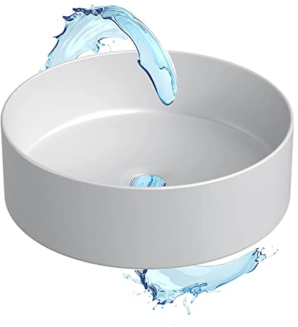 Starbath Plus - Lavabo de Cerámica - Con Forma Redonda - Color Blanco Mate- Medidas 35 x 35 x 12 cm - Ideal para Poner sobre Encimera de Muebles de Baños y Aseos
