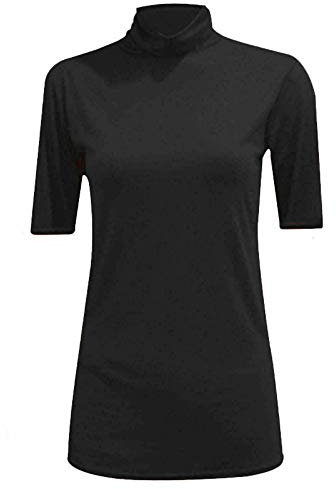 METLUQ M0D4 Ladies Turtle Polo Roll Neck Short Sleeve Plain Stretch T Shirt Top Jumper 8-26 (Black, UK 16-18 XL)