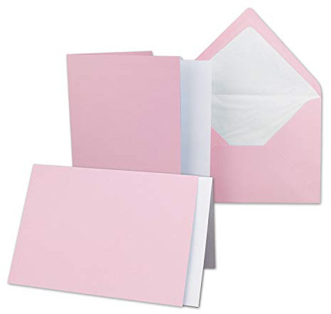 200x Karten-Set DIN B6-12 x 17 cm - 120 x 170 mm - Falt-Karten mit Brief-Umschlägen & Einlege-Blättern - Gerippte Struktur Oberfläche - Rosa - Vintage Einladungskarten