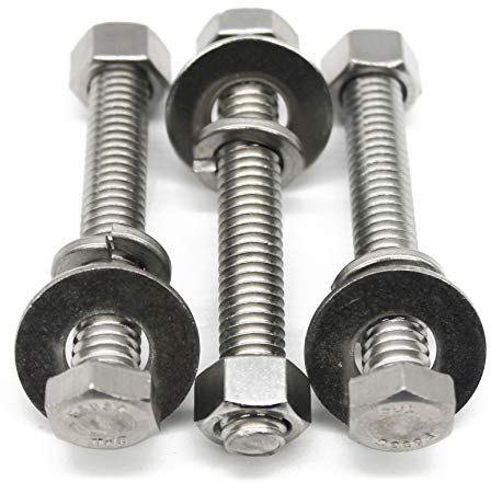 (5 Sets) 3/8-16x3 Stainless Steel Hex Head Screws Bolts, Nuts, Flat & Lock Washers, 18-8 (304) S/S, Fully Threaded by Bolt Fullerkreg