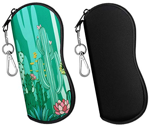 MoKo Borsa per occhiali da sole, in neoprene, custodia per occhiali da sole, per occhiali, telai, borse, chiavi, matite, carte - nero + cactus
