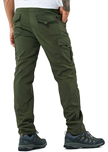 Men's Outdoor Hiking Trousers Quick Dry Lightweight and Thick Fleece Climbing Fishing Cargo Camping Ski Softshell Pants (105 Thin Green, L)