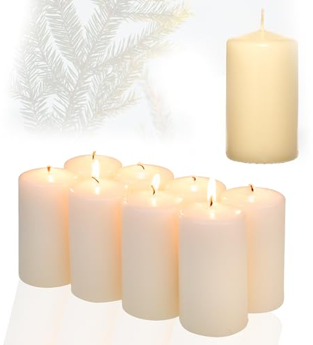 Candelo 8er Set Stumpenkerzen Weihnachten Kerzen - Champagner 5,8cm x 12cm - Advent Kerze Weihnachtsdekoration Weihnachtskerzen für Adventskranz