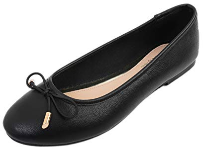 Feversole Dam mode rund tå balett flat, rund tå ballerina för kvinnor, Vete svart, 40 EU