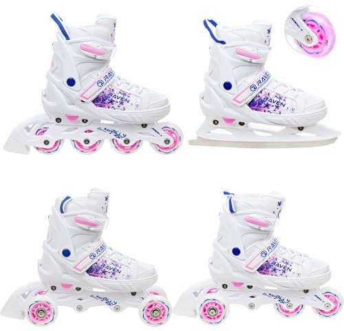 RAVEN 4in1 Inline Skates Triskates Rollschuhe Schlittschuhe Inliner LED Räder für Kinder Mädchen verstellbar