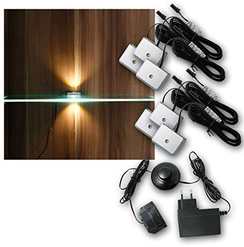 world-trading-net - LED Glasbodenbeleuchtung Clip-3D im 4er Set, Silber, Leuchtfarbe warmweiß, inklusive Netzteil