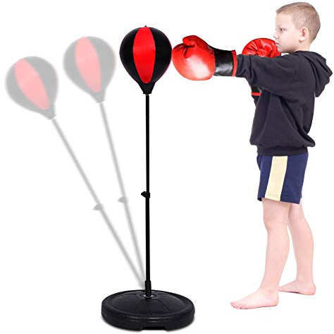 Punchingball Kinder, Boxsack Stehend Kinder Boxtraining Set Boxstand Höhenverstellbarer Standboxsack Einstellbar 360 ° Swivel Ball Bearing Boxständer mit Boxhandschuhe und Pumpe