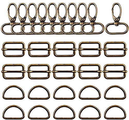 Trsnzul Karabiner für Taschen 30 Stück Taschenzubehör zum Nähen 32mm D-Ringe Schiebeschnalle Drehbare Karabinerhaken Metall Taschenkarabiner für DIY Tasche Gurt Bronze