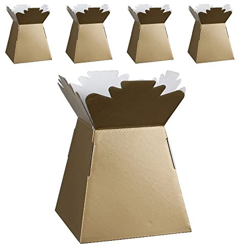 Flower Bouquet Boxes Florist Packaging Gift Craft Box Vase – Holder for Flowers, Bouquets, Plants, Sweets – Decoration for Wedding, Birthday, Anniversary, Floral Arrangement – Pack of 5 – Gold