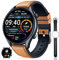 Montre Connectée Homme avec Appels Bluetooth: Smartwatch avec Assistant Vocal et Lecteur de Musique Podomètre Fréquence Cardiaque Oxymetre Sommeil 19 Modes Sportifs pour Android iOS Brun