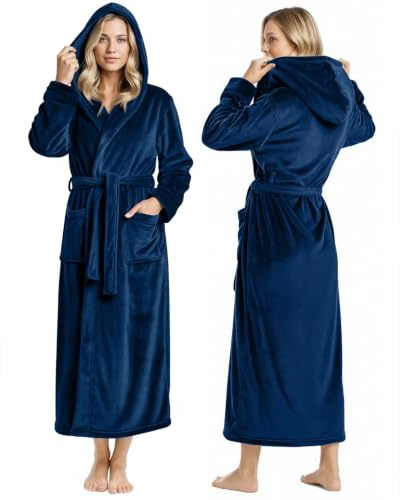 NY Threads Women's Green Fleece Hooded Bathrobe - Plush Long Robe