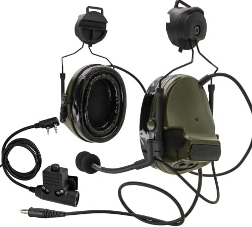 HEARFALCOM Tactical Comta III Headset Helm ARC Rail Adapter Halterung Version mit U94 PTT Adapter kompatibel mit Baofeng UV-5R, UV-82 Walkie Talkie für Airsoft Sport (FG)