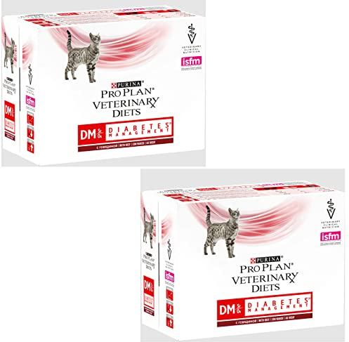 PURINA Pro Plan Veterinary Diets DM Diabetes Management - RIND | Doppelpack | 2 x 10 x 85 g | Diät-Alleinfuttermittel für Katzen | Zur Regulierung der Glukoseversorgung