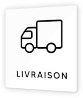 DECOHO - Pictogramme panneau signalétique livraison - panneau PMMA noir - format 9x9 cm - fabrication française - Blanc