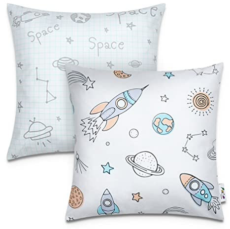 Paco Home Set aus 2 Kissenbezügen 45x45 Kinderzimmer Kissen Kinder Deko Raum Rakete Sonne