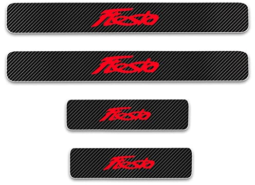 EAGLEG 4 Stück Kohlefaser Auto Einstiegsleisten für Fo-rd Fiesta, 4D Einstiegsleisten Aufkleber Car Welcome Pedal Threshold Styling Deko Zubehör,Red