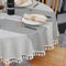 SUCHDECO Leinen Tischdecke Rund 120 cm Abwaschbar Baumwolle Tischtuch Knitterfrei Staubdicht mit Quasten Streifenstickerei für Küche, Esszimmer, Esstisch, Couchtisch, Gartentisch, Grau