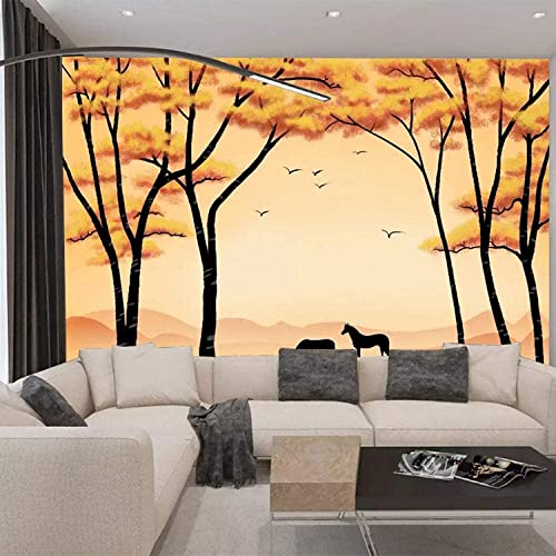 EPZEY Wandbilder Selbstklebende Aufkleber Tapete Waldtierpaar Pferd 3D Angepasst Jede Größe Wandmalerei Wohnzimmer Jungen Mädchen Schlafzimmer Kinderzimmer Hintergrund Wandkunst Dekoration 400x280 cm