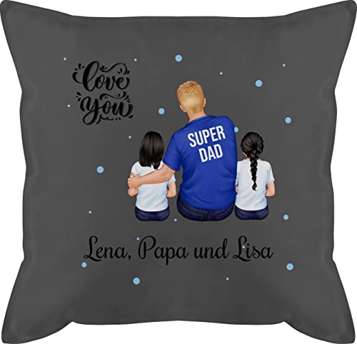 Kissen 50x50 - zum Vatertag - Super Papa Zwei Kinder I Bester Papa Geschenk Geburtstag - 50 x 50 cm - Grau - Foto für papakissen Vatertagsgeschenk Name Polster von 2 Kindern Vater Geschenke