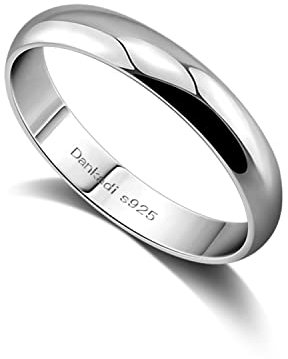 Dankadi Anneau D'alliance en 925 Argent Largeur 3.5mm Taille 44 à 70MM pour Couple Époux, Bague Simple Lisse Dôme pour Femme Homme Unisexe Cadeau Anniversaire Mariage Amie Fille(Argent Style A, 3.5)
