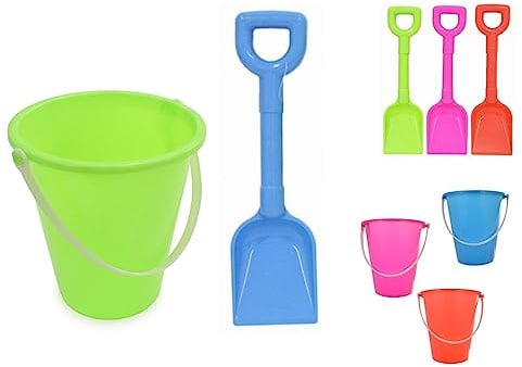 Children's 2 Piece Plastic Beach Bucket and Spade Set | Garden and Sand Digging Toys - Color Varies One Set Supplied