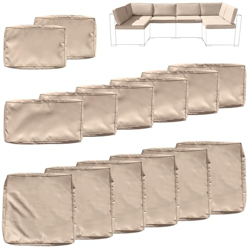 VIXLON Gartenmöbel Set Sitzkissenbezug ersetzen, Balkonmöbel Stoffbezug,Outdoor Patio Kissenbezüge mit Reißverschluss, Abdeckungen nur (14, Beige)