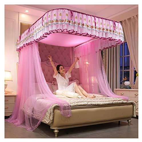 BUJOG Stickerei Spitze Erhöhung Bodenstehende U-förmige Schiene Moskitonetz Korean Palace Upgrade Halterung Himmelbett Vorhänge (Farbe: Lila, Größe: 200 * 220 cm)