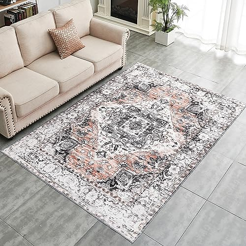 LAIBEI Teppich Wohnzimmer,Carpet waschbar rutschfest,Bunte Teppiche mit Muster für Wohnzimmer,Schlafzimmer,Bohemian Short Pile Rug,Vintage orientalischer Teppich(200 x 300 cm,orange)