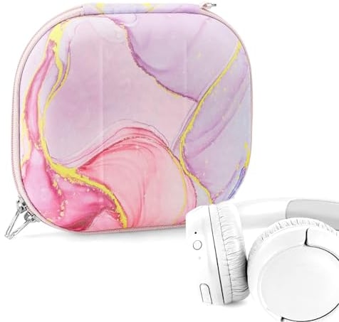 Geekria NOVA Headphones Case for Foldable On-Ear Headphones, Replacement Hard Shell Travel Carrying Bag, Compatible with AKG Y50BT/500, AKG Y45BT, Y400/40, Q460, N60NC Headsets (Pink Marble)