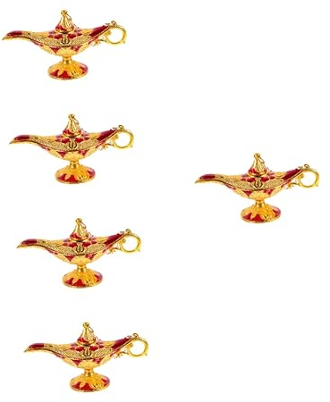 Uonlytech 5pcs Aladdin's Lamp Decor Arabian Wishing Pot Wishing Lamp Metal Carved Lamp Costume Lamp Magics Lamp Furnace Tea Oil Pot Feast Lamp Zinc Alloy Classic
