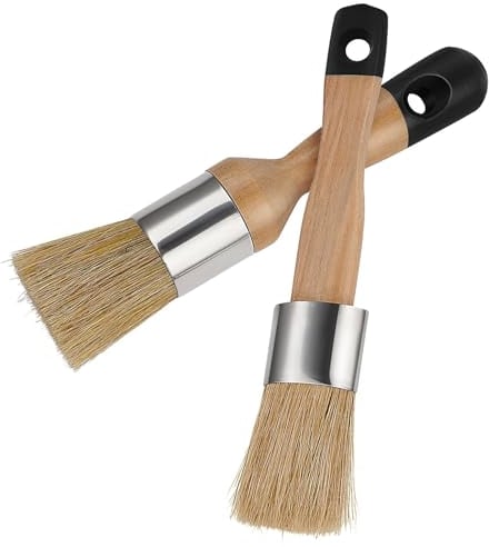 DSLSQD 2 Pack Chalk Paint Brush, Wax Paint Tool for Furniture - Reusable Flat and Round Brush for Folk Art Home Décor Wood Projects and Stencils (Black)