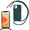 MBSLFY Lanyard Case for iPhone 12 Mini, Liquid Silicone Protective Phone Case with Strap Adjustable Neck Cord Necklace Soft Cover for iPhone 12 Mini, Dark green